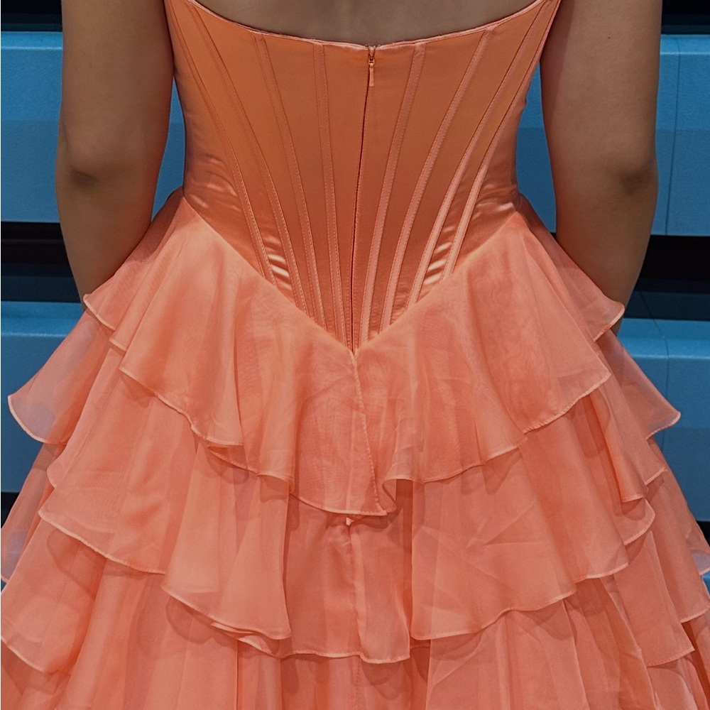 Sherri Hill Creamsicle Layered Ruffled Prom Gown - Picture 2 of 2